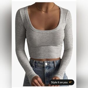 Artfish Gray Long Sleeve Ribbed Crop Top
